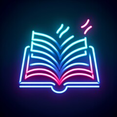 neon style icon of a book, book icon, icon for school and college