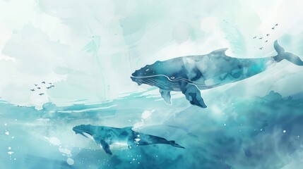Whale Symphony: Watercolor Ocean Serenity