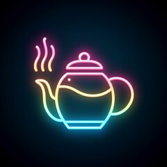 Obraz premium neonstyle icon of a teapot with steam rising from it, Restaurant food neon line icon, icon for kitchen