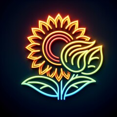 neon style icon of a sunflower with black background, flowet icon