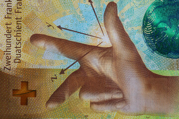 Closeup of 200 Swiss franc banknote