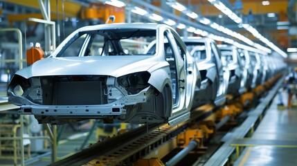 Automotive Assembly Line Producing Unfinished Cars