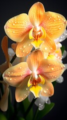 Beautiful orchid flower on black background, close-up.