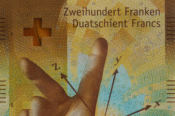 Closeup of 200 Swiss franc banknote