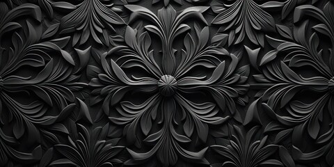 Abstract black colored traditional motif tiles wallpaper floor texture background