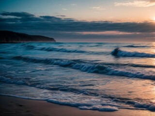Evening Beach with Glistening Waves