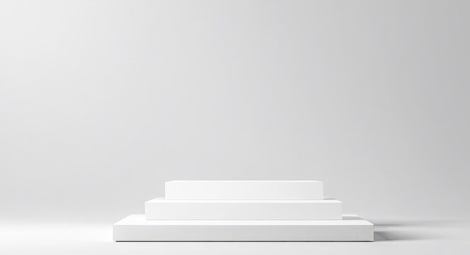 Empty podium or pedestal display on white background with stand. Blank product shelf standing backdrop. 3d product display space