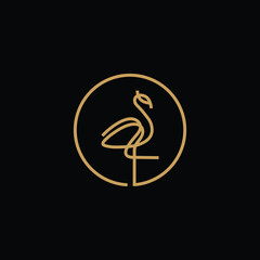 logo line art flamingo gold elegant design vector