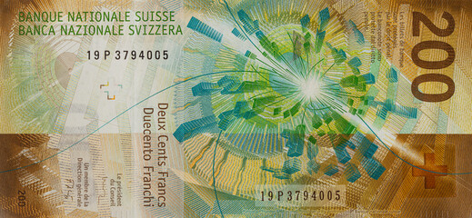 Closeup of 200 Swiss franc banknote - obrazy, fototapety, plakaty