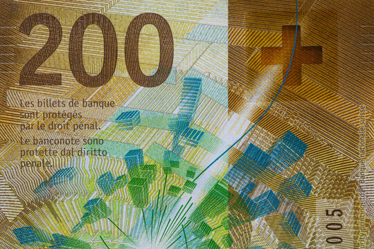 Closeup of 200 Swiss franc banknote