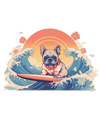 Sunset Surfen Surfen Französisches Bulldoggenabenteuer