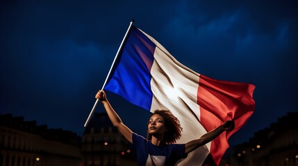 A girl raising the french flag