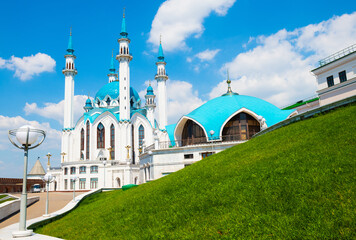 The Kul Sharif Mosque in summer sunny day. Kazan Kremlin. Republic of Tatarstan. Kazan'. Russia - 744656775
