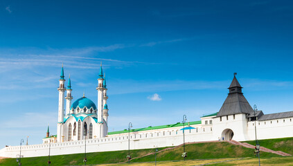 The Kul Sharif Mosque in summer sunny day. Kazan Kremlin. Republic of Tatarstan. Kazan'. Russia - 744656944