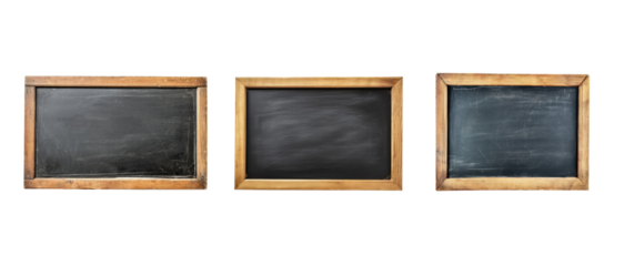 Blank blackboard in wooden frame isolated on transparent background