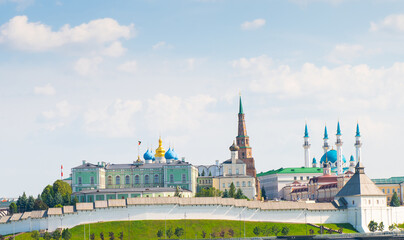 Beautiful panorama of Kazan Kremlin in sunny summer day. Republic of Tatarstan. Kazan'. Russia