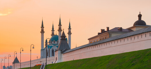 The Kul Sharif Mosque in sunset time. Kazan Kremlin. Republic of Tatarstan. Kazan. Russia