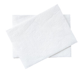 Top view of two folded pieces of white tissue paper or napkin in stack isolated on white background...