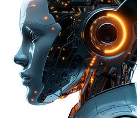 closeup of future robot, machine learning isolated png background