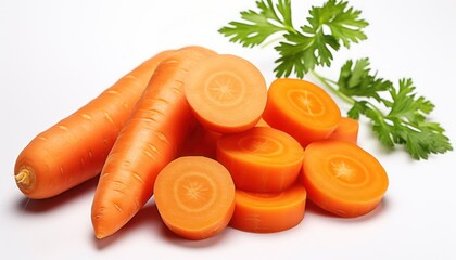 Fresh Carrots Sliced Isolated on White Background