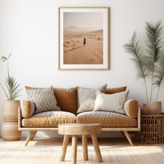 Boho Style Living Room Wall Art Photo Poster Frame Mockup Instagram Post Minimal Tone