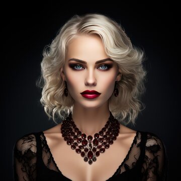 Stunning Ruby Jewelry on Beautiful Blonde Woman Photorealistic Details