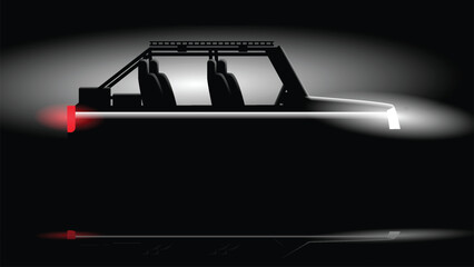illustration vector design of silhouette car vehicle on black studio background - obrazy, fototapety, plakaty