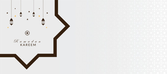 Flat Ramadan Kareem banner with lanterns © VectorStockStuff