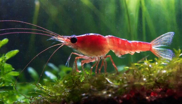 Cherry shrimp in freshwater aquarium