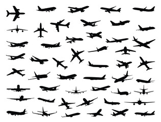 Airplane silhouette vector art white background