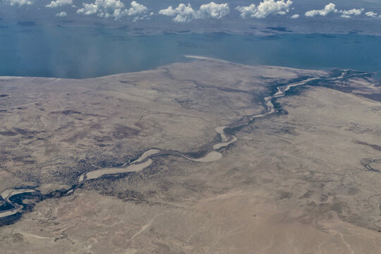Aerial view of landscape around Lake Turkana, Kenya