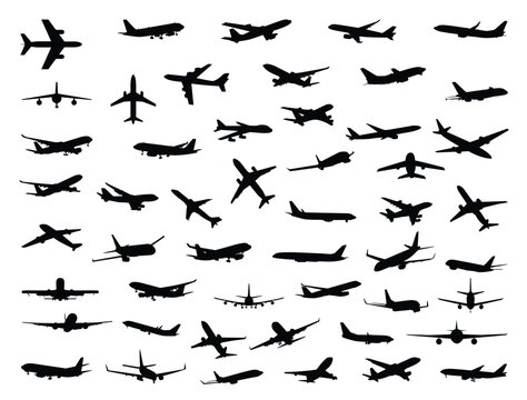 Airplane silhouette vector art white background