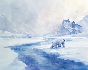 Frozen Whispers: Watercolor Arctic Bearscape
