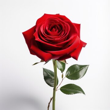 Stunning Red Rose on White Background Pure Beauty