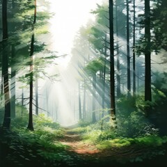 Obraz premium Sunlit Forest Clearing A Tranquil Oasis of Dappled Sunlight