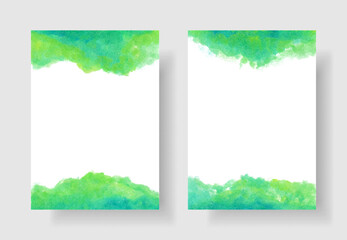 Set rough green watercolor background template