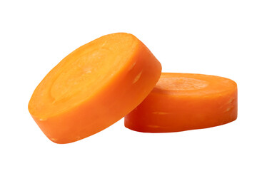 Front view of beautiful orange carrot slices in stack isolated  with clipping path in png file...