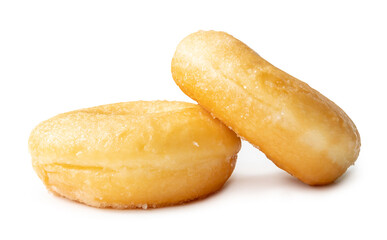 Front view of two delicious Cinnamon Sugar Mini Donuts isolated on white background with clipping path Donuts with sugar sprinkle