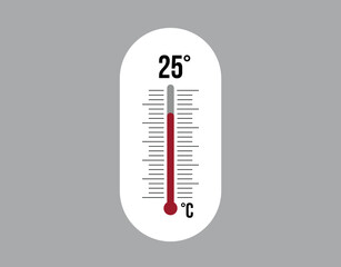 25° degrees Celsius. Thermometer vector to measure climate temperature, weather forecast and heat concept