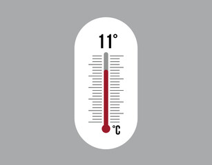 11° degrees Celsius. Thermometer vector to measure climate temperature, weather forecast and heat concept