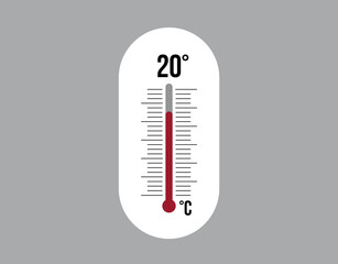 20° degrees Celsius. Thermometer vector to measure climate temperature, weather forecast and heat concept