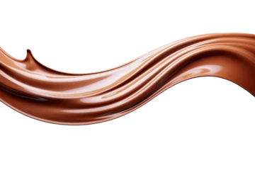 Küchenrückwand glas motiv Dark brown Chocolate, coffee or cocoa liquid swirl splash with little choc bubbles isolated on clear png background, liquid fluid element flowing in form of wave. © TANATPON