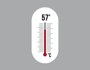 57° degrees Celsius. Thermometer vector to measure climate temperature, weather forecast and heat concept