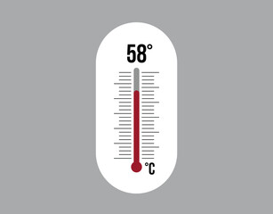 58° degrees Celsius. Thermometer vector to measure climate temperature, weather forecast and heat concept