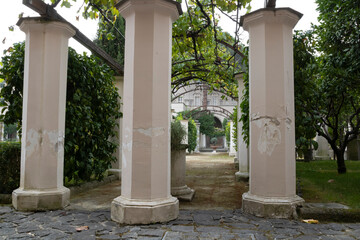 Antique columns in the garden of the Santa Chiara Monastery.
