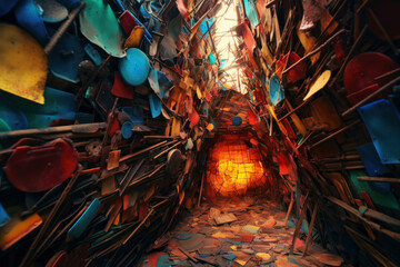 Immerse yourself in the vibrant hues of an artistic tunnel fashioned from a mosaic