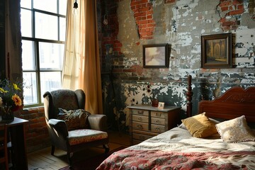 Interior of bedroom, bedroom furniture,