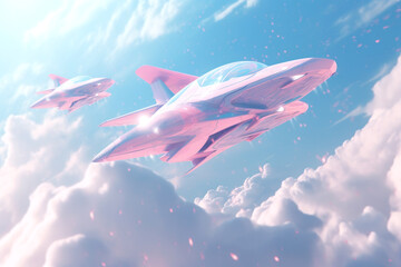 Soar among the clouds with these sleek, futuristic fighter jets