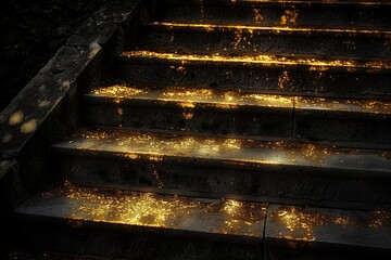 a staircase covered in gold