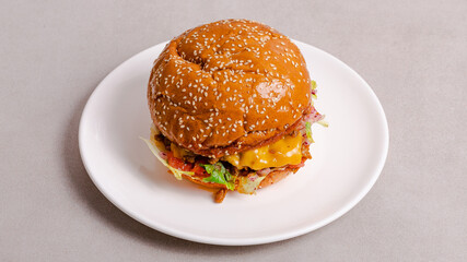 Cheeseburger top view isolated